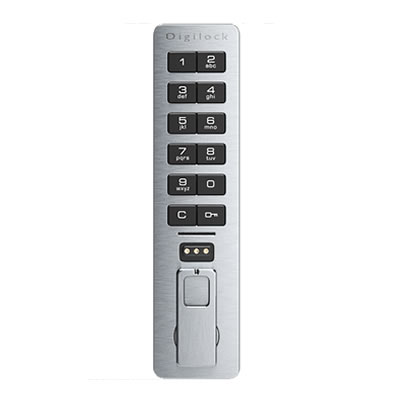 A sleek, black electronic keypad lock for mailboxes with a user-friendly numbered keypad.